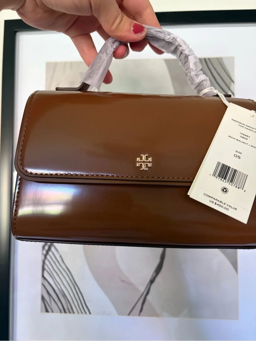 Tory Burch Brown Patent Leather Top-Handle Bag